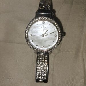 Jennifer Lopez white plate jeweled stainless steel quartz watch bracelet